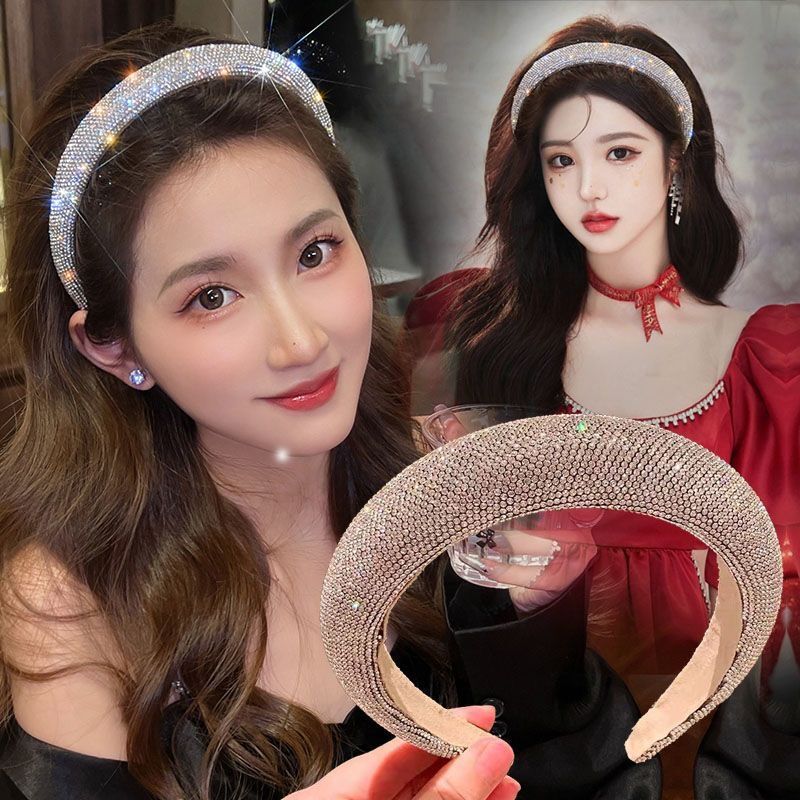 Diadema con diamantes, estilo de celebridad de internet, nueva diadema de esponja de alta gama 2023 para realzar la corona, versátil para looks modernos de chicas jóvenes.