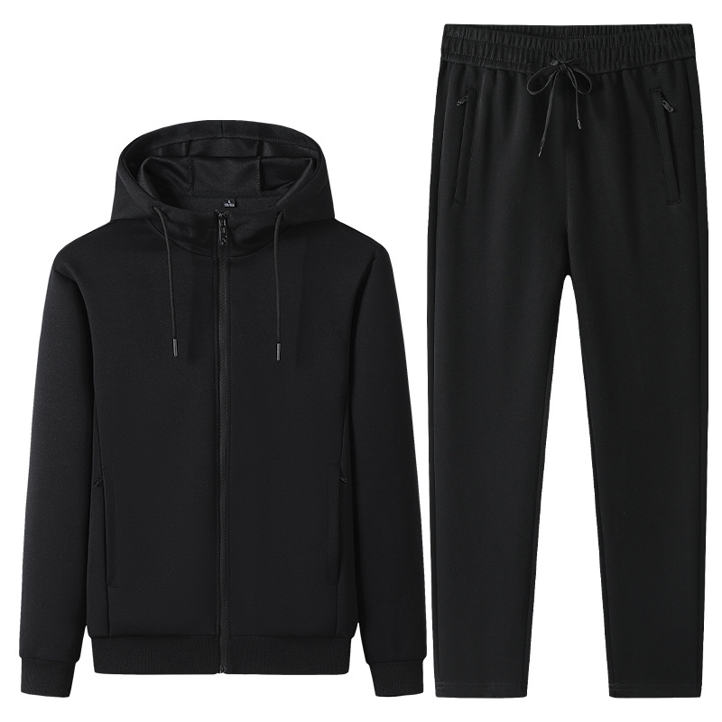 Traje deportivo de algodón transfronterizo para hombres primavera y otoño running cardigan con capuz, chaqueta, pantalones rectos, tamaño grande de dos piezas