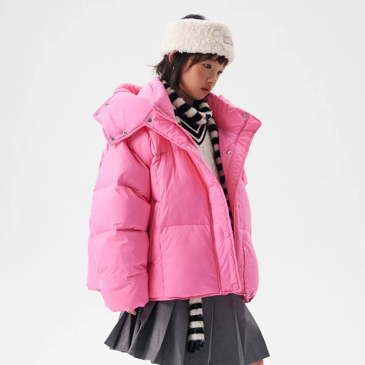 连帽羽绒服女秋冬新款学院风短款宽松加厚面包服白鸭绒棉袄外套