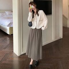 高腰半身裙小香风气质减龄上衣长袖领开衫外套洋气新款套装女秋