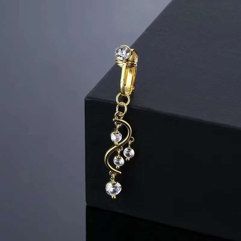 No-piercing Moon Flower And Bee Belly Button Clip With Crystals_voghion.com