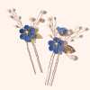 Hair accessory for bride, blue Chinese hairpin, hairgrip, flowered