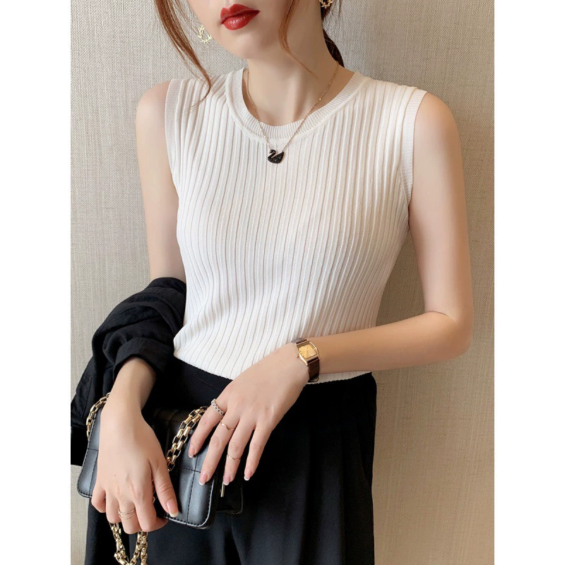 Белый нижний жилет Женская внутренняя одежда, летняя верхняя одежда, тонкий свитер без рукавов из ледяного шелка с короткими ремешками