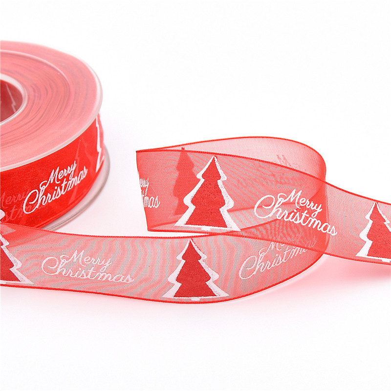 Inventario al por mayor impresión de navidad cinta de hilo de nieve de navidad embalaje de regalos de navidad decoración de árbol de navidad cinta