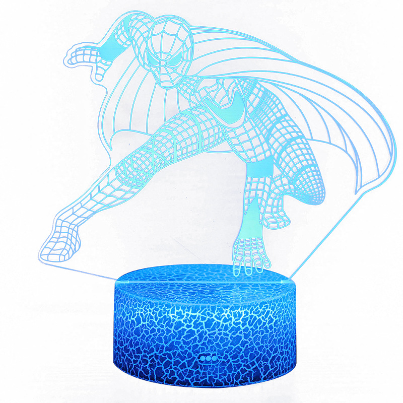Cruz-frontera Spider-Man serie 3D noche luz creativa USB plug-in colorido noche luz al por mayor LED lámpara de mesa de regalo