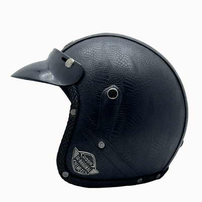3C Certified Retro Cruiser Motorcycle, Motosiklet kaskı (dəbilqə) - black-pattern-m