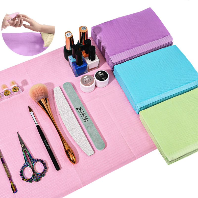 Cross-Border 20-Piece/125-Piece Disposable Nail Art Cleaning Tablecloth Pads, Pink and Colorful Table Mats, Tattoo and Embroidery Pads