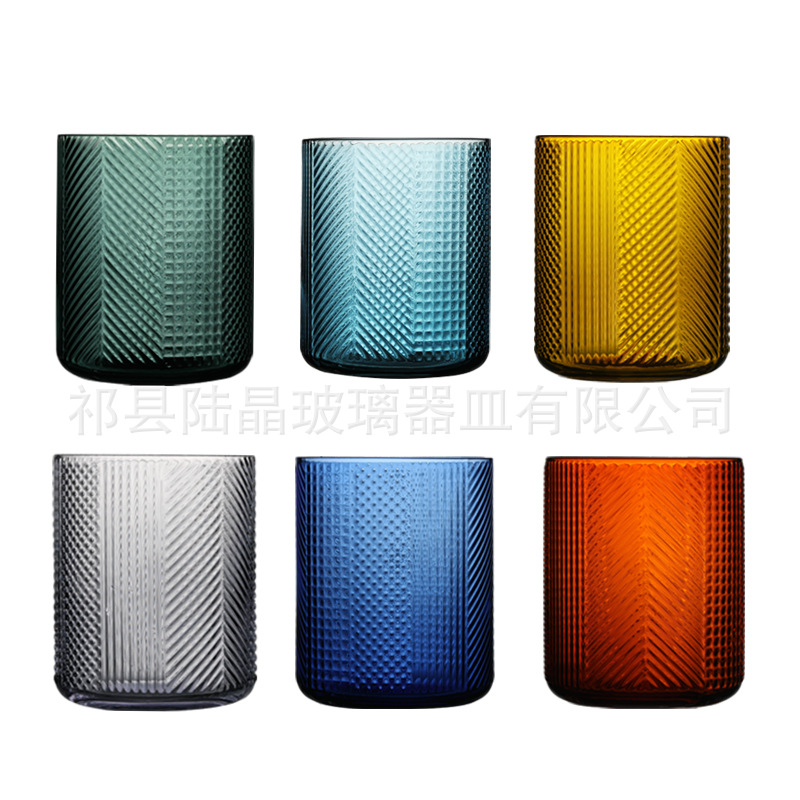 Taza de agua simple universal color primario de vidrio a rayas taza hogar whisky copa de vino de seis colores taza de jugo de vidrio