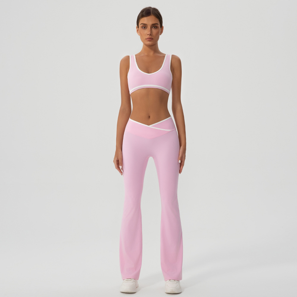 Contraste de color cruzado yoga bra conjunto de ropa interior deportiva de acondicionamiento mujer ocio bocina pantalones estilo Lulu