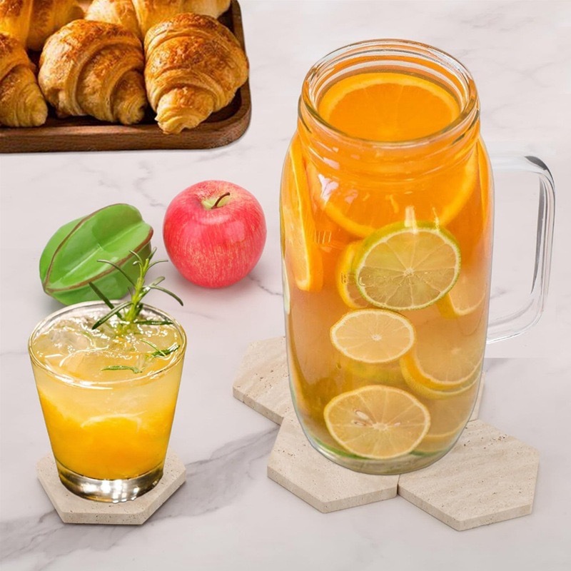 Posavasos de mármol de travertino natural de Amazon transfronterizo al por mayor, posavasos de café de whisky, accesorios de tiro absorbentes