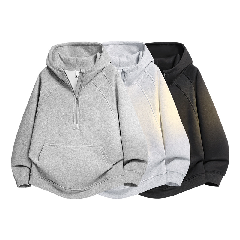 American-style half-zip hooded sweatshirt, popular in spring and autumn, loose and versatile pullover top, outdoor fashion casual wear for men and women