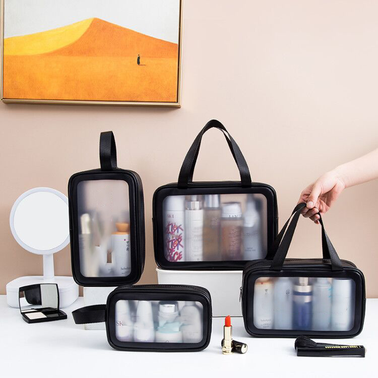 Transparent Cosmetic Bag, Pvc Toiletry Bag, Three-Piece Set, Semi-Transparent Pu Frosted Bathing and Swimming Large-Capacity Storage Bag for Women Transparent Cosmetic Bag, Pvc Toiletry Bag, Three-Piece Set, Semi-Transparent Pu Frosted Bathing and Swimming Large-Capacity Storage Bag for Women