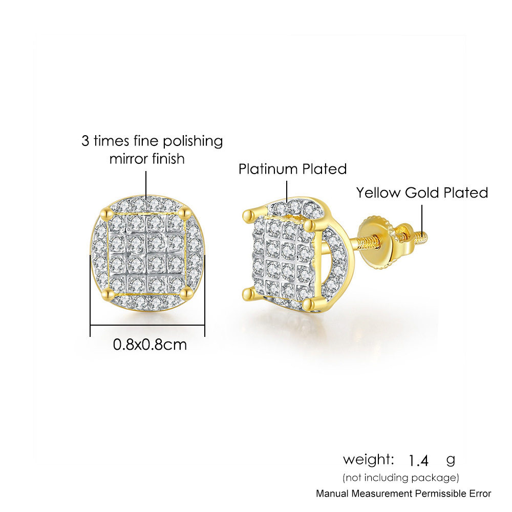 5g Weight Copper Ear Needle Material White Gold Plated, Gold Plated Plating Material Zircon Inlay Material Ear Studs Classification 1 Pair Quantity Daily, Party, Street Occasion Copper Material Round, Square, Heart Shape Pattern Unisex Gender Plating, Inlay Design Hip-Hop Style Gold, Silver Color 1 Pair Hip-Hop Round Square Heart Shape Plating Inlay Copper Zircon White Gold Plated Gold Plated Ear Studs 6