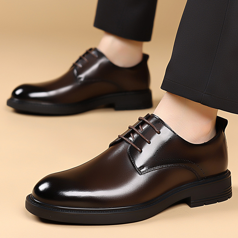 zapatos de cuero de negocios de hombre, cabeza redonda, cinturón clásico, zapatos de hombre, capa de cabeza antideslizante y resistente al desgaste, zapatos de derby con suela gruesa