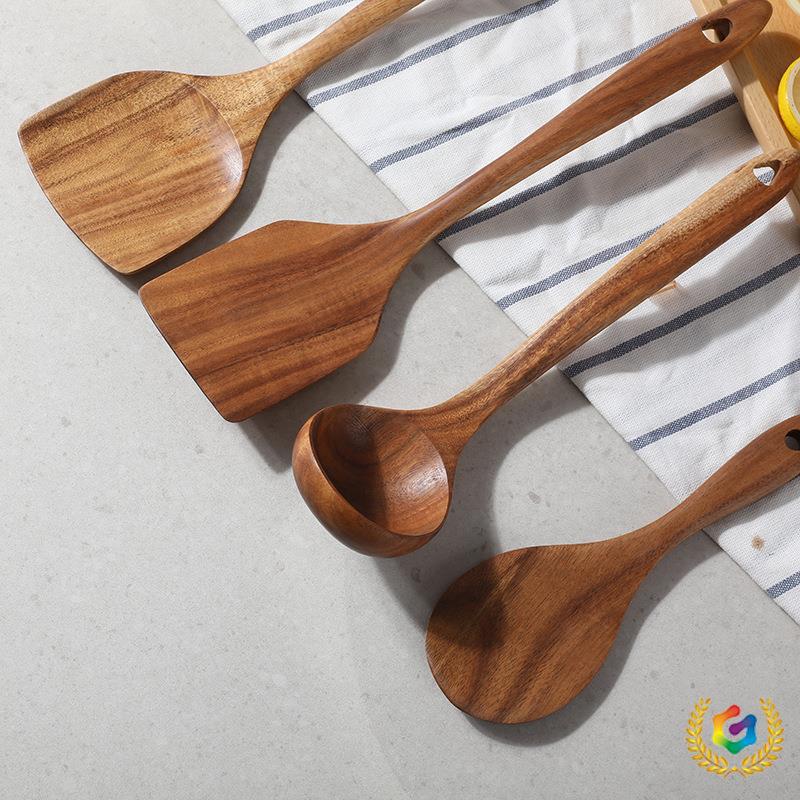 ✅ Amazon Acacia set de sopa de madera no pegajosa, pala de verduras, ensalada de cocina casera, tenedor de sopa de fuga