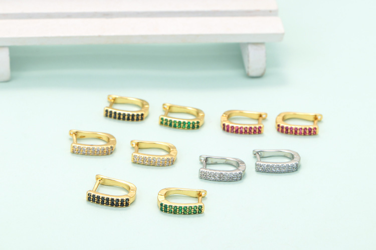 Nihaojewelry bijoux en gros boucles d39oreilles gomtriques  deux ranges de zircons de couleur microincrustepicture4
