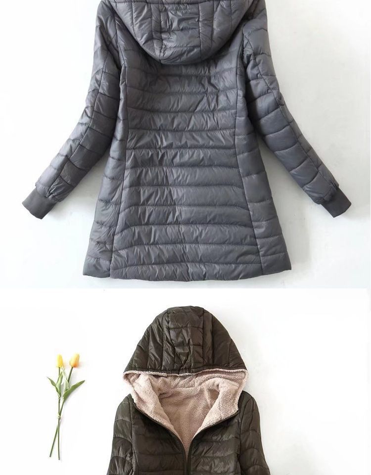 Women's Clothing autumn and winter new Korean version of the long hooded cotton coat women's lambskin warm cotton coat plus velvet jacket top_voghion.com
