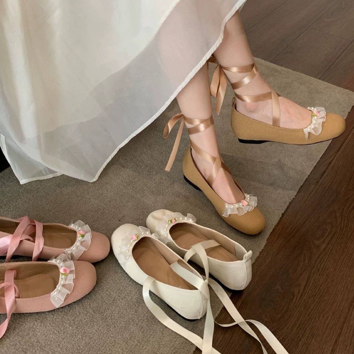 Женские балетки на плоской подошве, весна 2025, новая модель, бантик, неглубокий вырез, французские туфли Мэри Джейн с ремешком