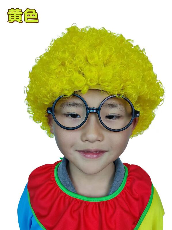 爆炸头假发小丑头套搞笑彩色假发套幼儿园表演区材料彩色短发假发|undefined