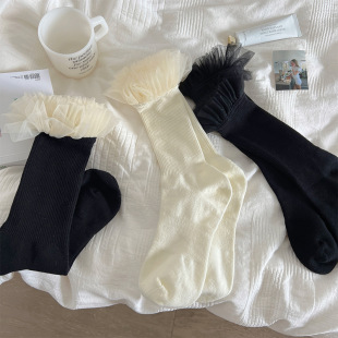 Japanese socks women's mid-calf socks ins popular Net Red Girl ballet style pile socks mesh lace princess style stockings