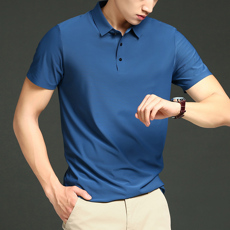 Summer Men's Business Casual Plus Size Ice Silk Polo Shirt Team Lapel Solid Color T-Shirt Men's Summer 15 Color T-Shirt