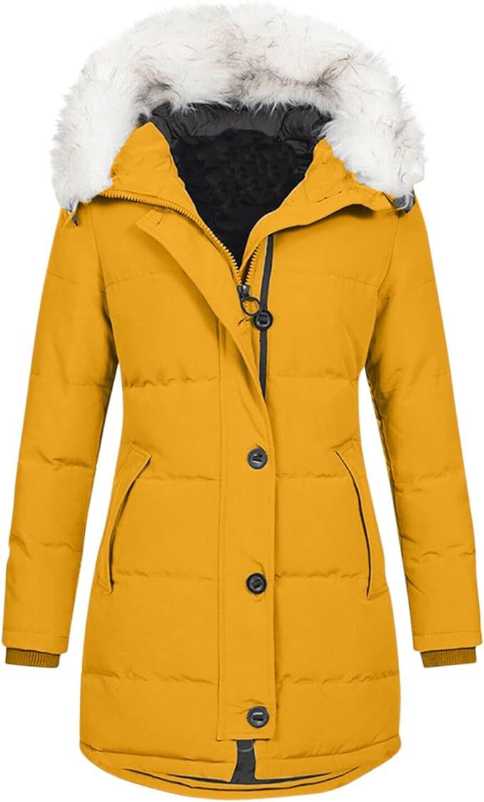 AliExpress Amazon de mujer con capucha de manga larga con cremallera cálida chaqueta de algodón acolchado invierno cremallera de longitud media abrigo de color sólido image 9