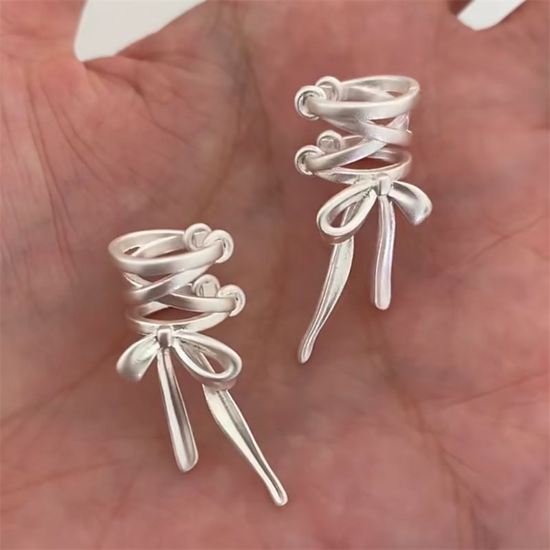 Cinta Estética Clip para la oreja Mujer Circon Ballet Bowknot Sin orejas Pinza para la oreja para el nicho femenino Pendientes para estudiantes mayores Mujer