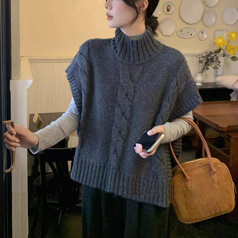 Fashionable formula fluffy light high collar three-dimensional sweater shawl fashionable high collar knitted gentle wind vest