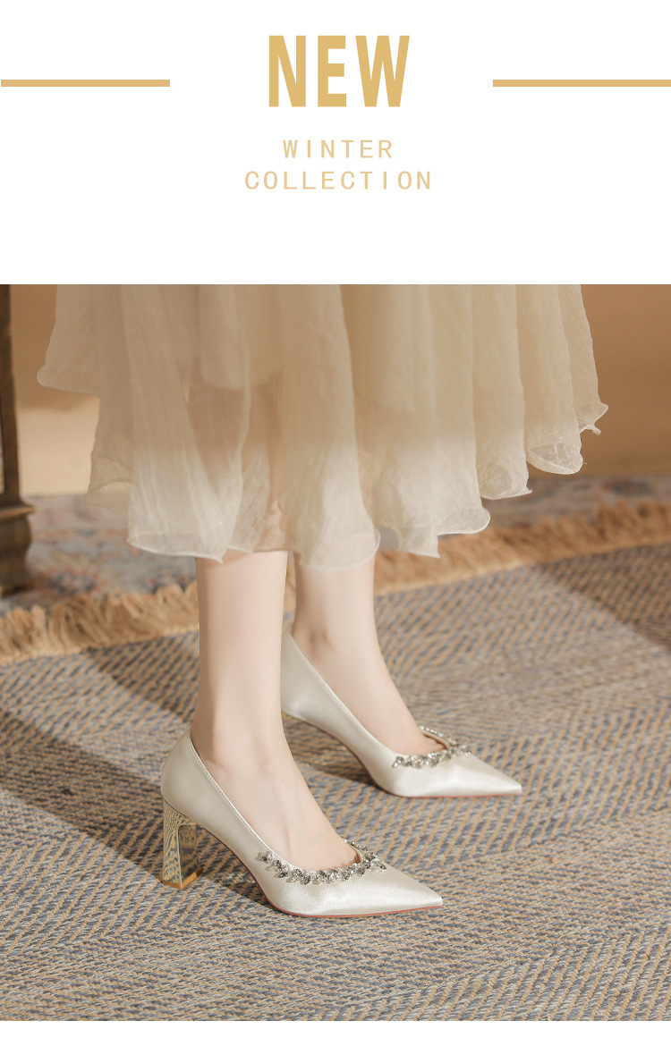 Giày cao gót nữ mũi nhọn gót dày Jingang H8096/H6096, đế mềm, gót 6 cm — Rượu sâm banh【 6cm 】 chi tiết 2