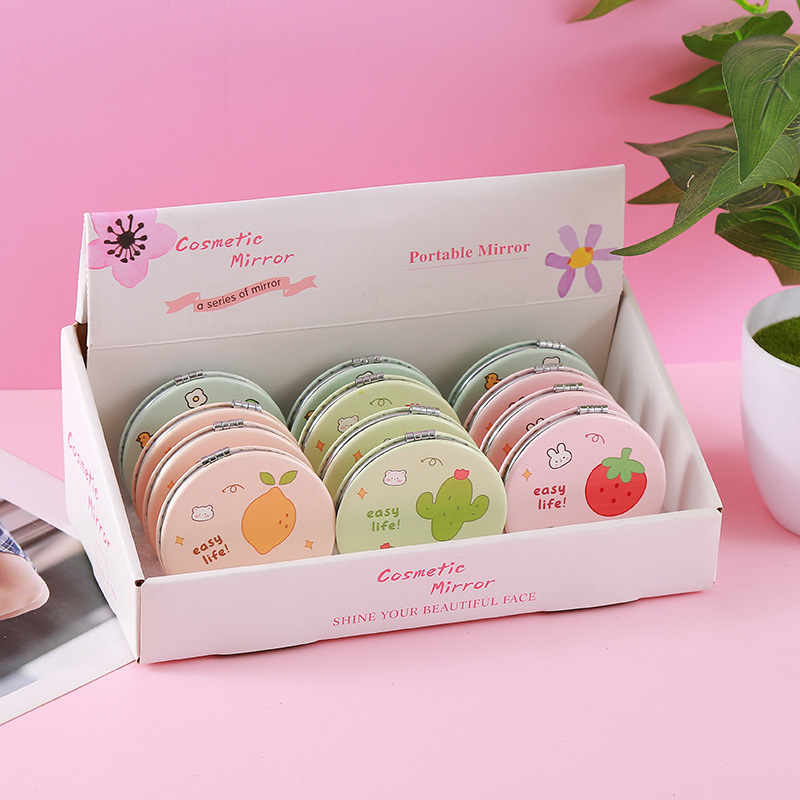 Espejo de maquillaje redondo pequeño fresco de estilo vegetal hogar encantador dibujos animados espejo de maquillaje plegable de alta definición espejo plegable de estudiantes