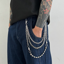 欧美新款圆珠链条牛仔裤裤链男嘻哈个性拼接金属挂饰挂件跨境腰链