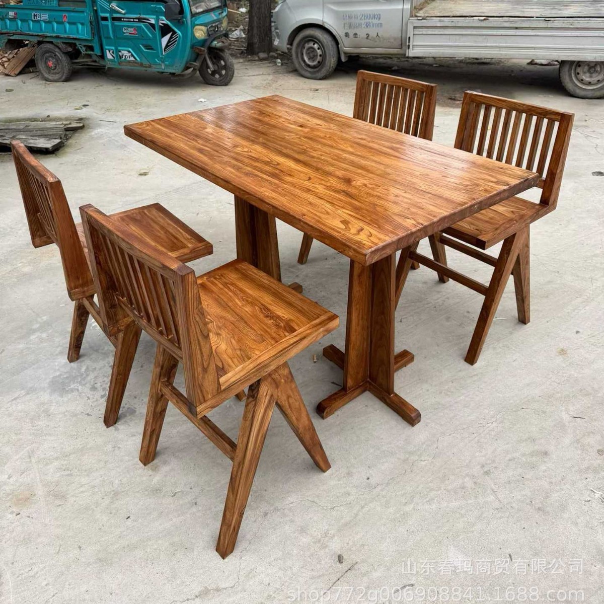 Old Elm Coffee Table Square Table and Chair Set Solid Wood Cafe Square Table Folk Tavern Leisure Table Home Dining Table