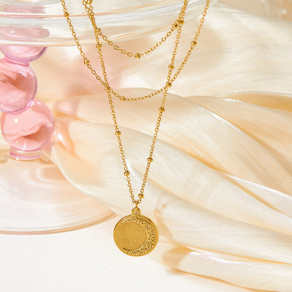 Layered Necklaces Classification 304 Stainless Steel Chain Material Handmade Chain Chain Type Retro Round Sun Stainless Steel Titanium Steel Plating Layered Necklaces 1 Piece