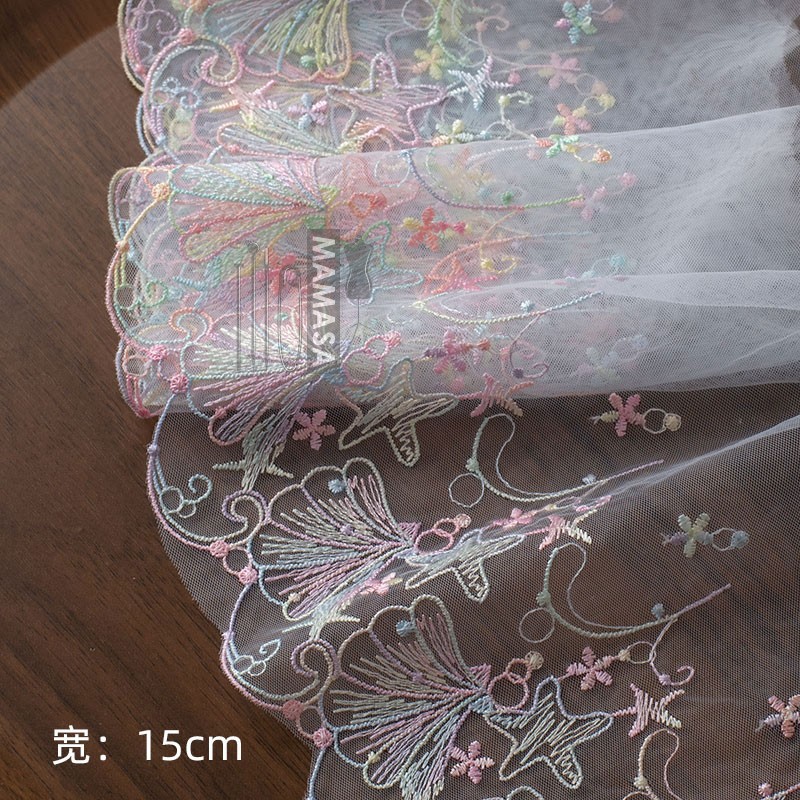 Venta al por mayor de bricolaje hecho a mano lolita ropa tela accesorios para el cabello dopamina fantasía color bordado malla encaje