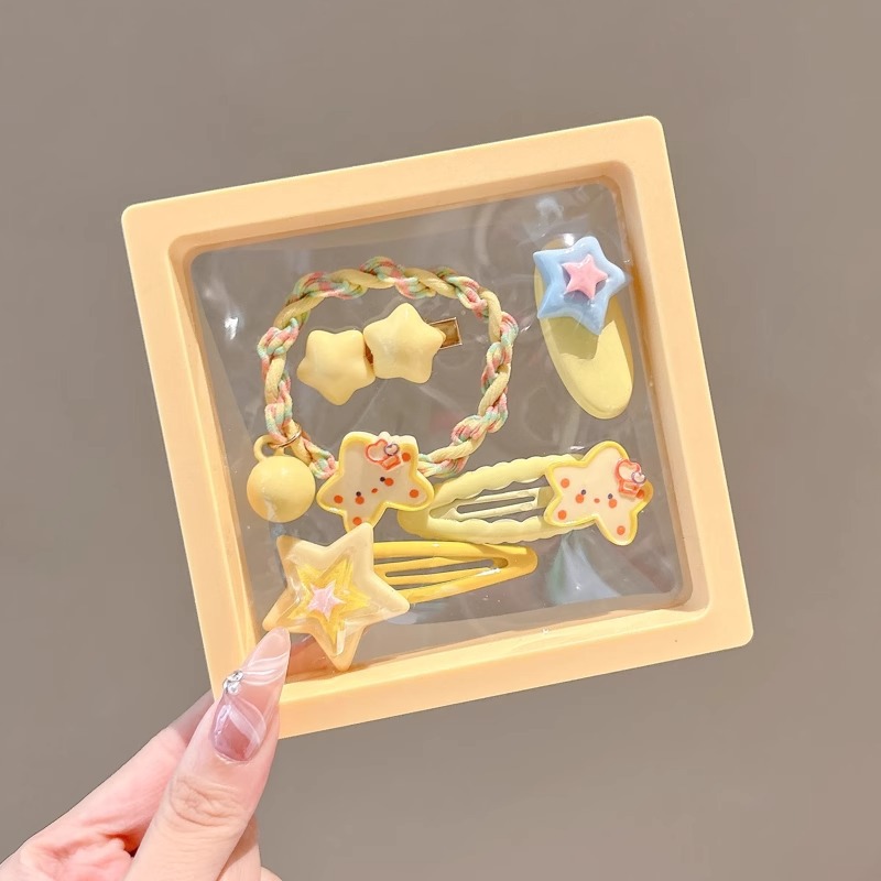 Cartoon series amarillo conjunto de estrellas toque de cabello de alto valor de cara dulce chica viento lateral clip de cabello toque de cabello adornamiento