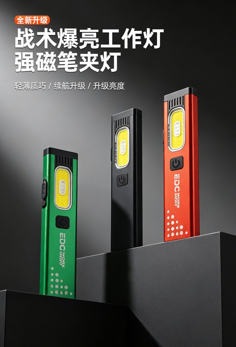 Cross-Border Ultra-Portable Cob High-Brightness Flashlight Outdoor Lighting Pen Clip Flat Light Magnetic High-Brightness Edc Work Light Ultra-Thin