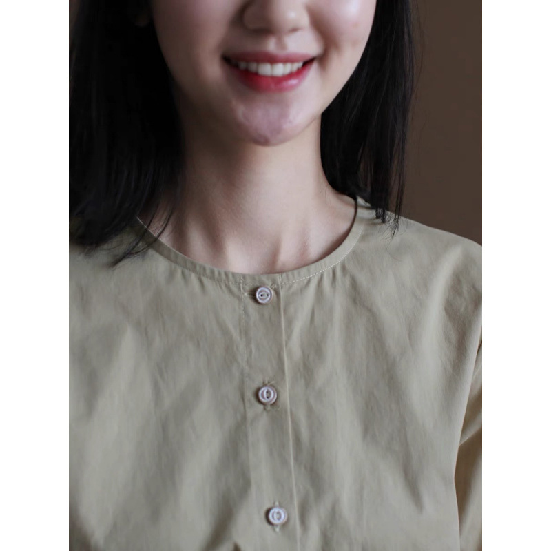 现货  2025秋季复古纯棉文艺长袖打底衬衣女森|undefined