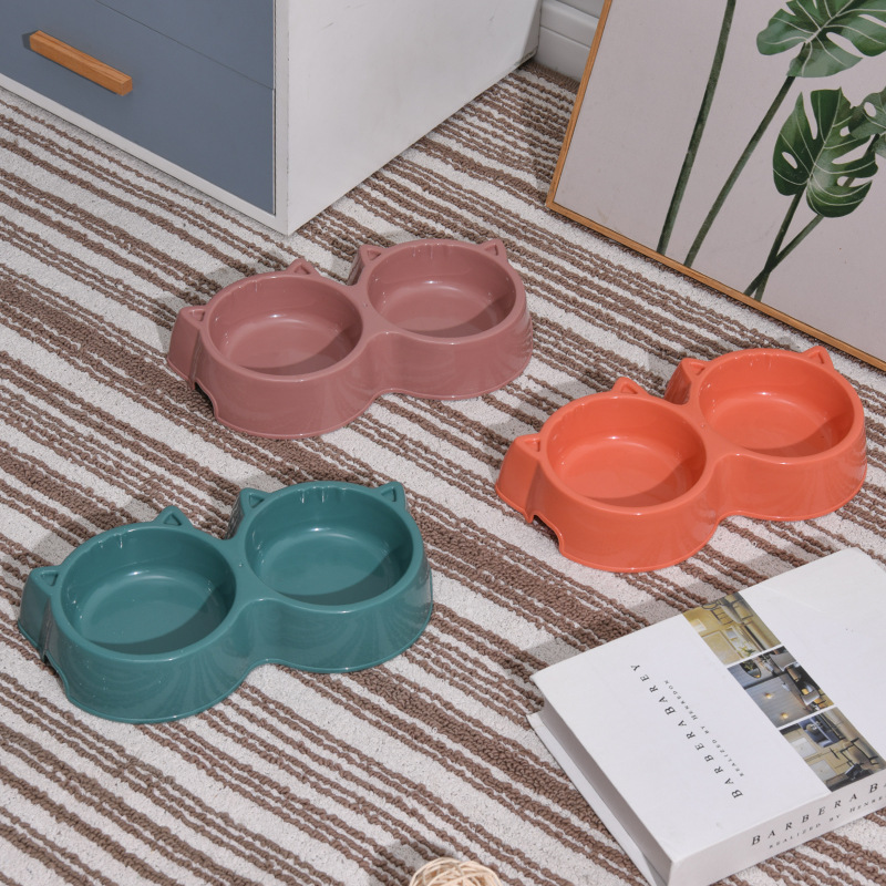 고양이 귀 이중 그릇 녹색