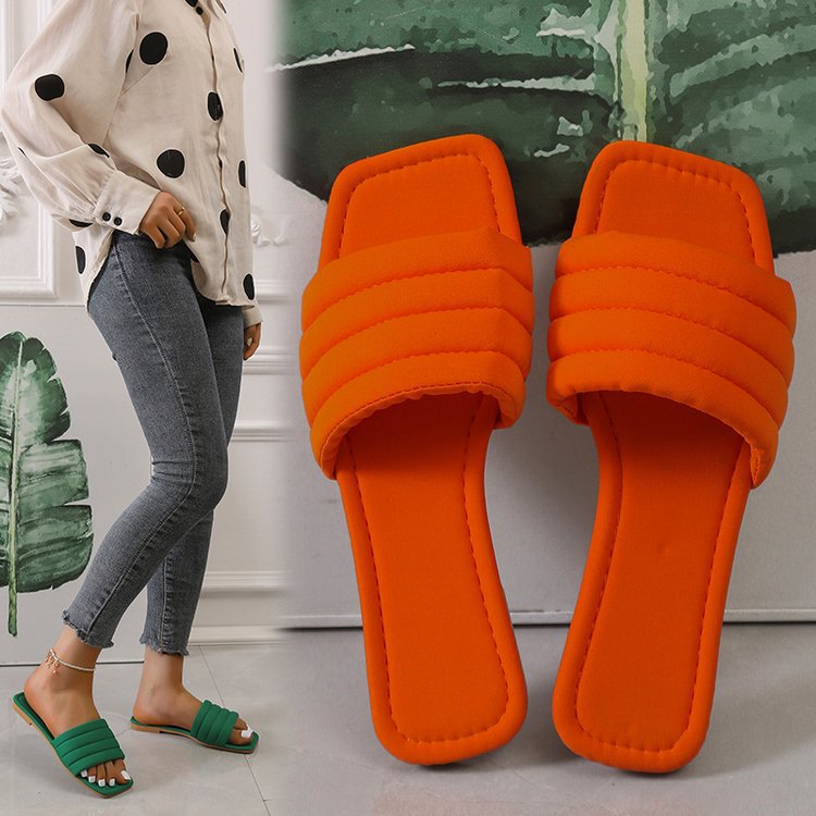 Women's Ladies Slides Indoor Leather Fabric Waterproof Non-Slip Flip Flops_voghion.com