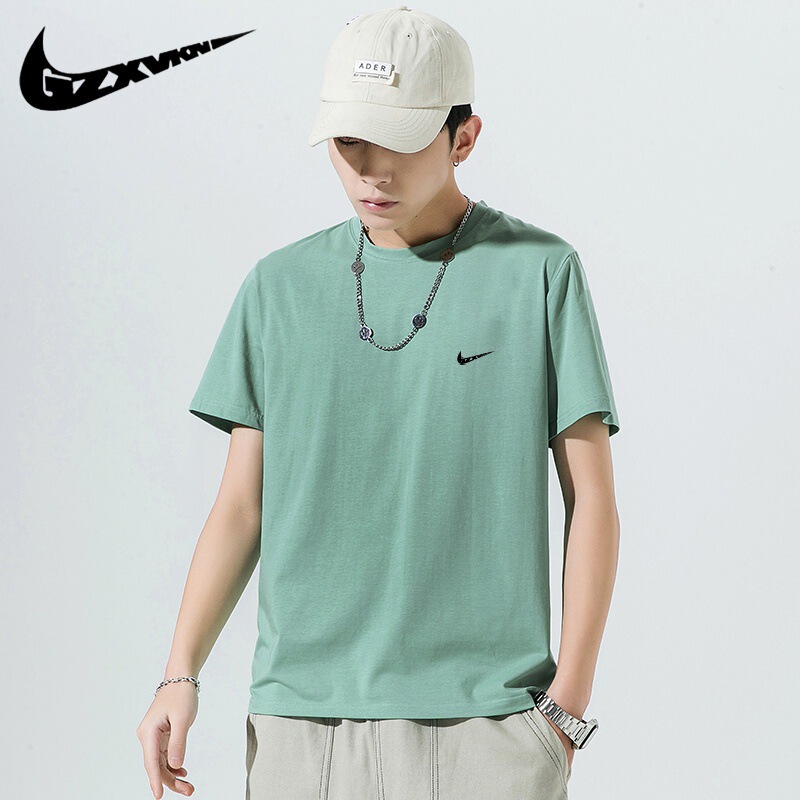 2025 Summer New Pure Cotton Short-Sleeve T-Shirt Hong Kong Style Half-Sleeve Men's Slightly Drop Shoulder Combed Cotton 200g Oversized Top