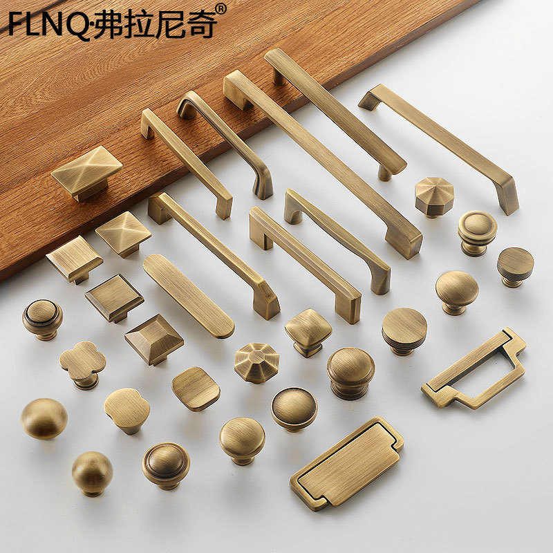 French pure copper cabinet door antique bronze single hole wardrobe drawer retro small handle cabinet copper full copper American-style handle