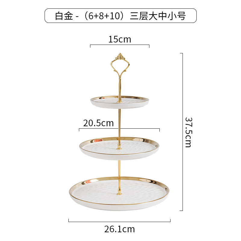 Nordic Luz de lujo cerámica de tres capas plato de fruta soporte de exhibición de la torta creativa sala de estar en el hogar de doble capa postre bandeja de dulces