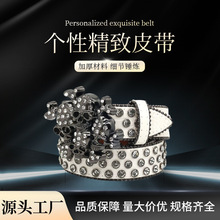 跨境潮流暗黑骷髅头镶钻铆钉腰带奢华朋克个性风格合金腰封皮带
