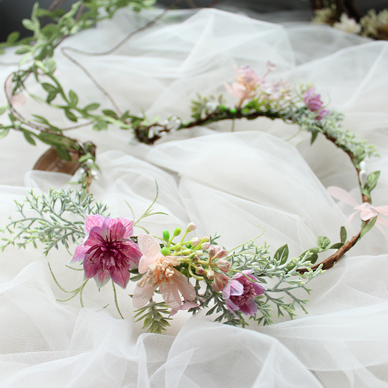 Nuevo estilo transfronterizo dedicado a la guirnalda de primavera, tiara de novia dulce, accesorios de fotografía de estudio de bodas de vacaciones junto al mar