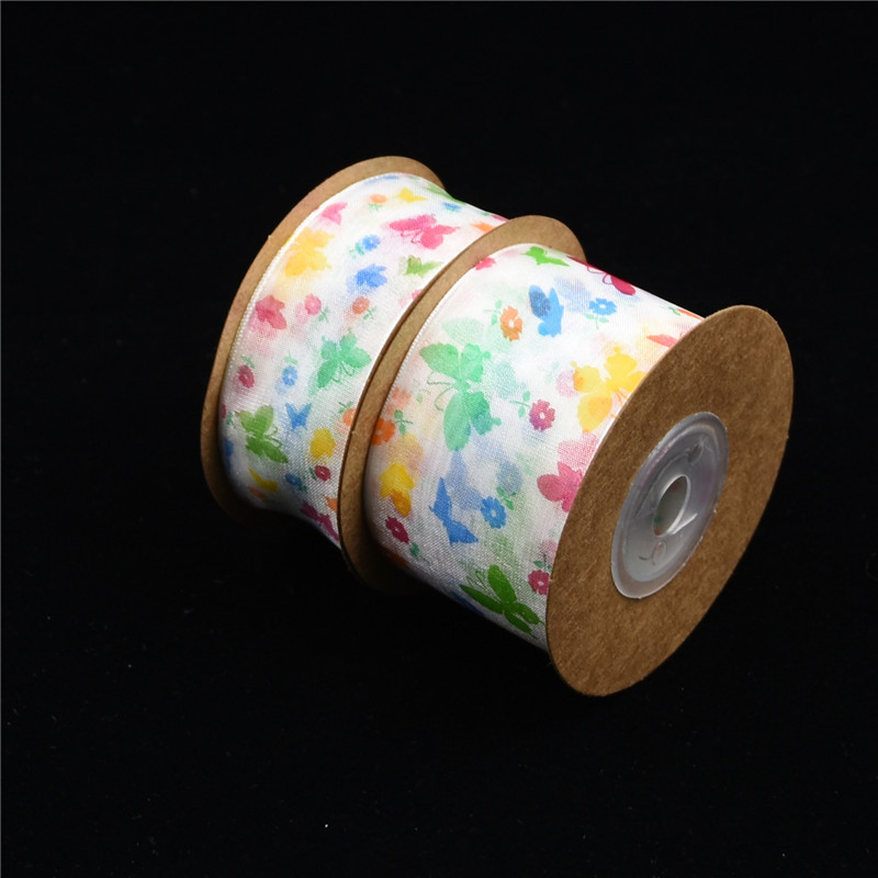 Impresión transfronteriza de primavera mariposa colorida cinta de nieve transparente hecha a mano DIY arco toque de cabello material cinta