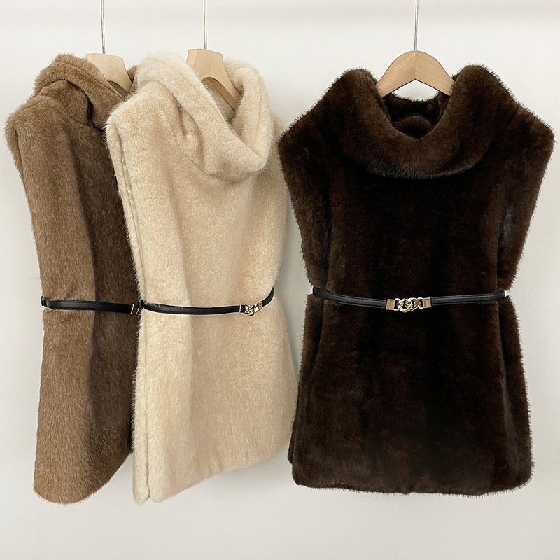 Foreign Trade European and American High-End Winter New Short Imitation Mink Fur Vest Warm Vest Environmentally Friendly Vest Jacket for Women