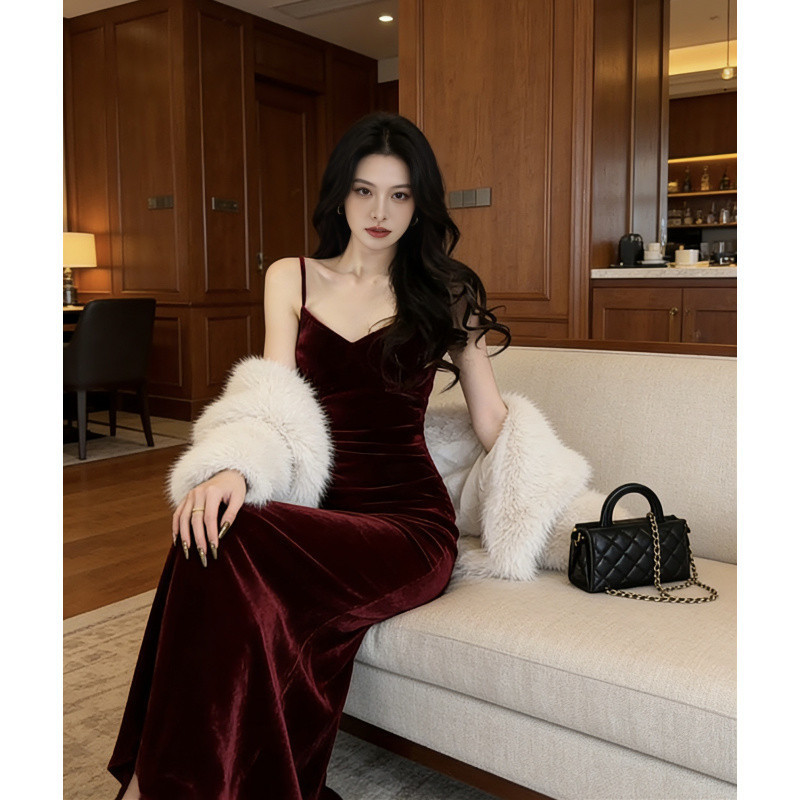 2025 New Cross-Border Sexy Backless Green Velvet Strapless Dress Elegant Slim-Fit Mermaid Gown 2025 New Cross-Border Sexy Backless Green Velvet Strapless Dress Elegant Slim-Fit Mermaid Gown