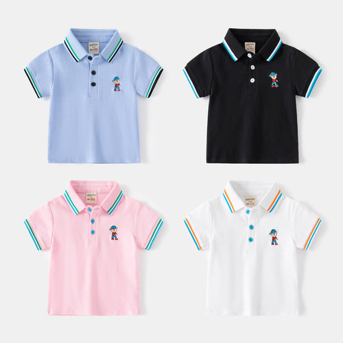  new boys' short-sleeved T-shirt Korean version embroidered children's short-sleeved T-shirt baby summer top trendy one-piece drop shipping