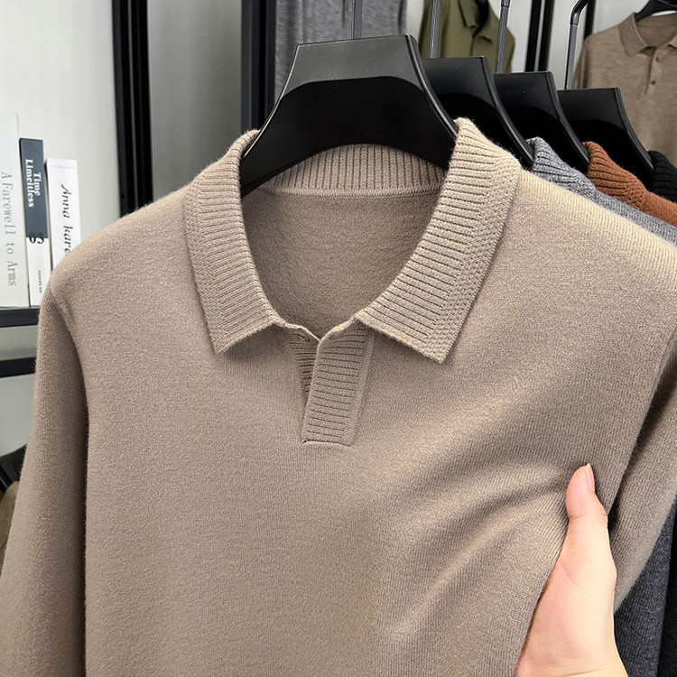 Hombres delgados comercio exterior de manga larga jersey de punto de mediana edad primavera y otoño nuevo suéter casual de cuello de tijeras