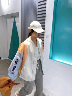 Hangzhou 2021 new pattern Jacket Korean Edition Color matching design zipper mlb Long sleeve Printed letters coat